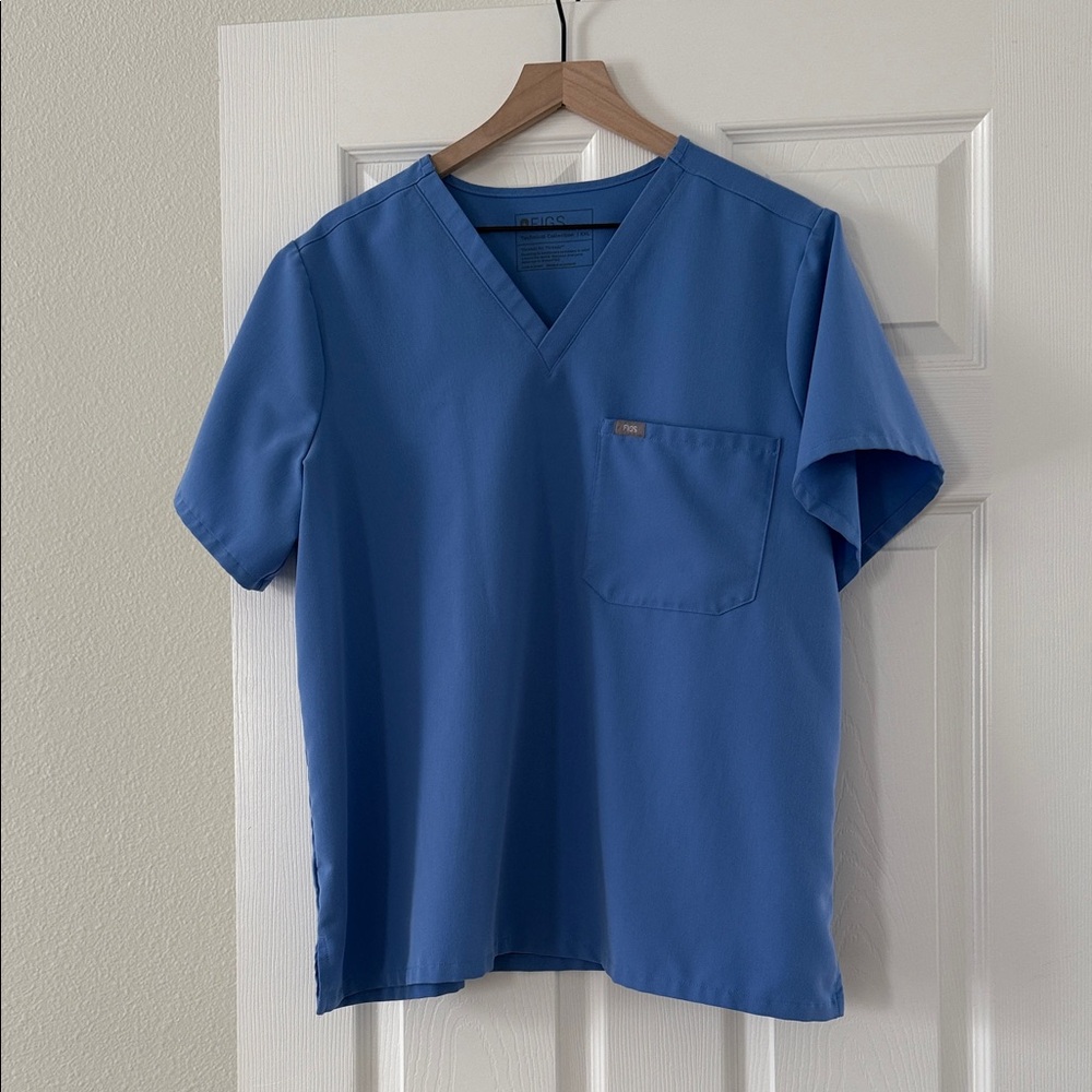 Figs Blue Short Sleeve V-Neck Tee